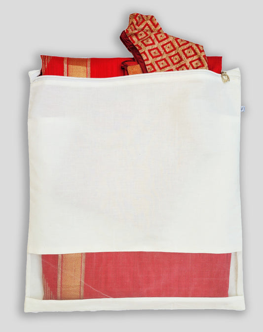 Cotton Saree & Blouse Cover with Zip – Breathable, Dust-Proof & Elegant Storage | Made for your precious sarees