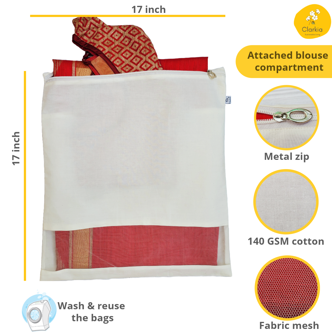 Cotton Saree & Blouse Cover with Zip – Breathable, Dust-Proof & Elegant Storage | Made for your precious sarees