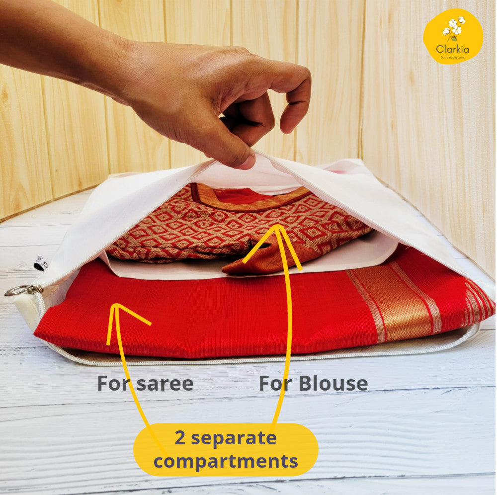 Cotton Saree & Blouse Cover with Zip – Breathable, Dust-Proof & Elegant Storage | Made for your precious sarees
