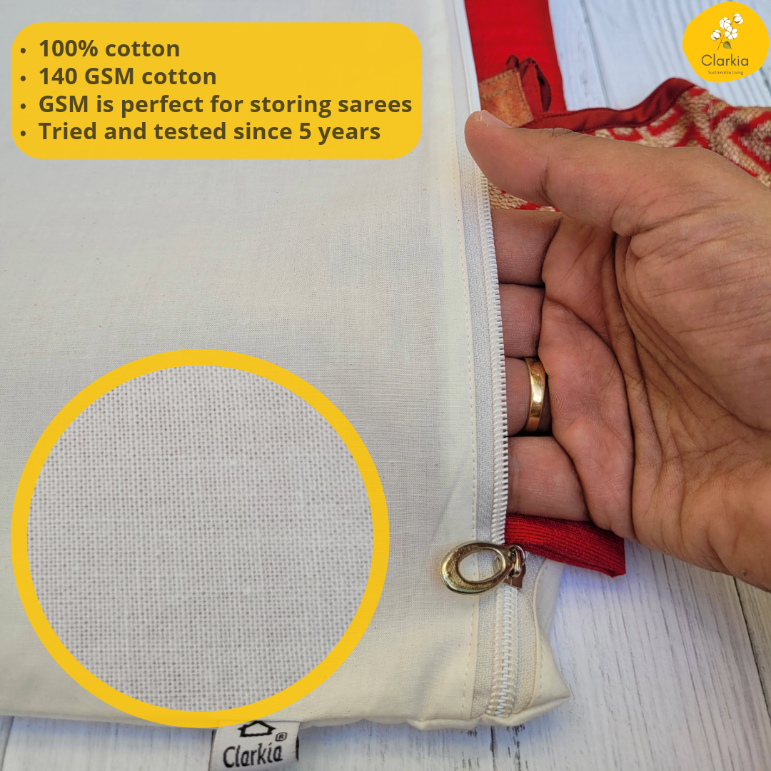Cotton Saree & Blouse Cover with Zip – Breathable, Dust-Proof & Elegant Storage | Made for your precious sarees