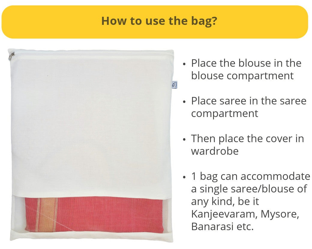 Cotton Saree & Blouse Cover with Zip – Breathable, Dust-Proof & Elegant Storage | Made for your precious sarees