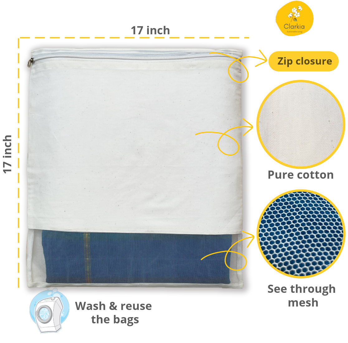 Detail of cotton garment bags for storing saree