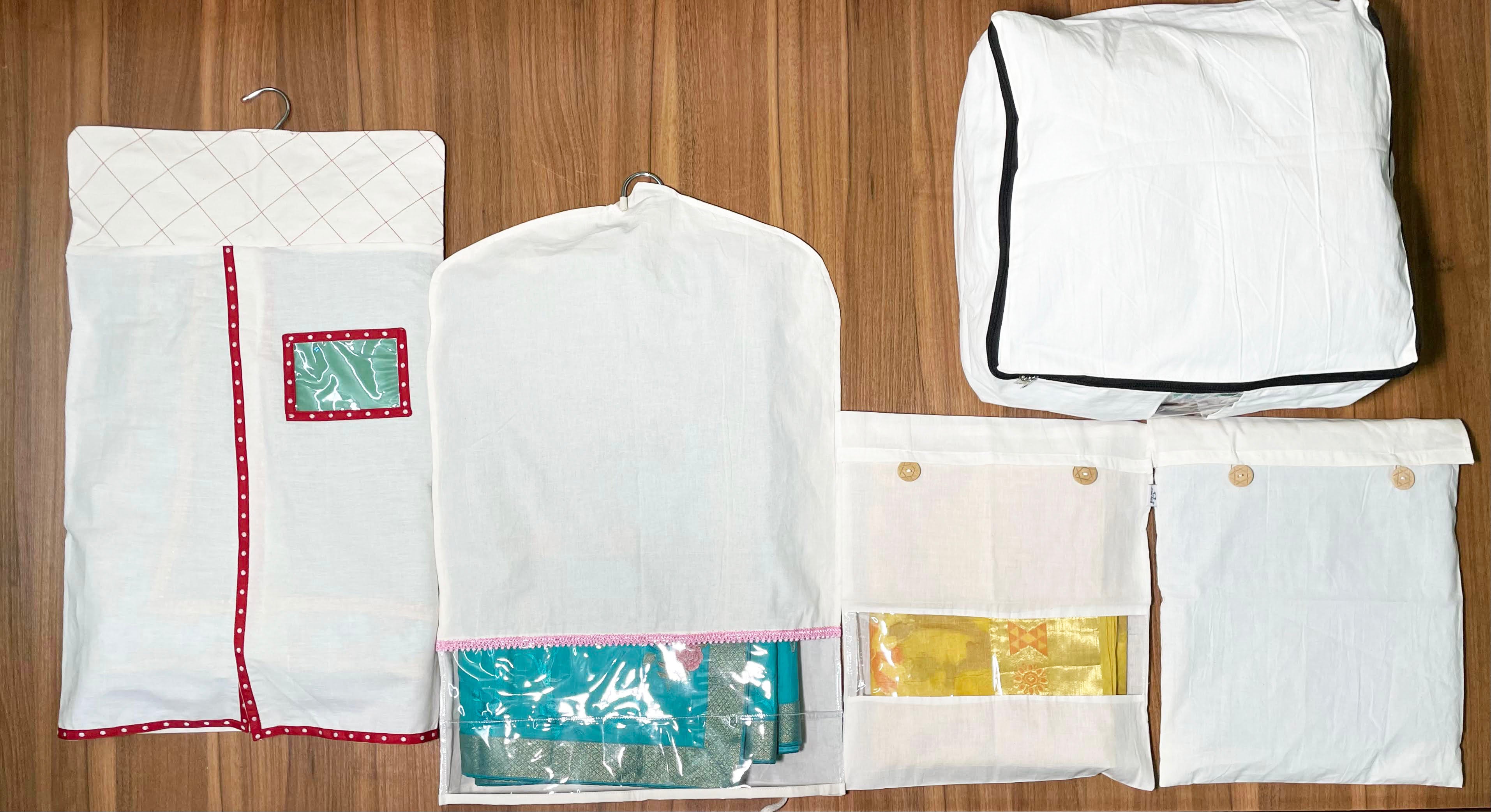 Kuber Industries Saree Bags | Clothes Bags for Storage | Cotton Wardrobe  Organizer | Mesh Window Cloth Storage Bags Set | Single Packing Saree Bags  | Pack of 5 | Cream | Dealsmagnet.com