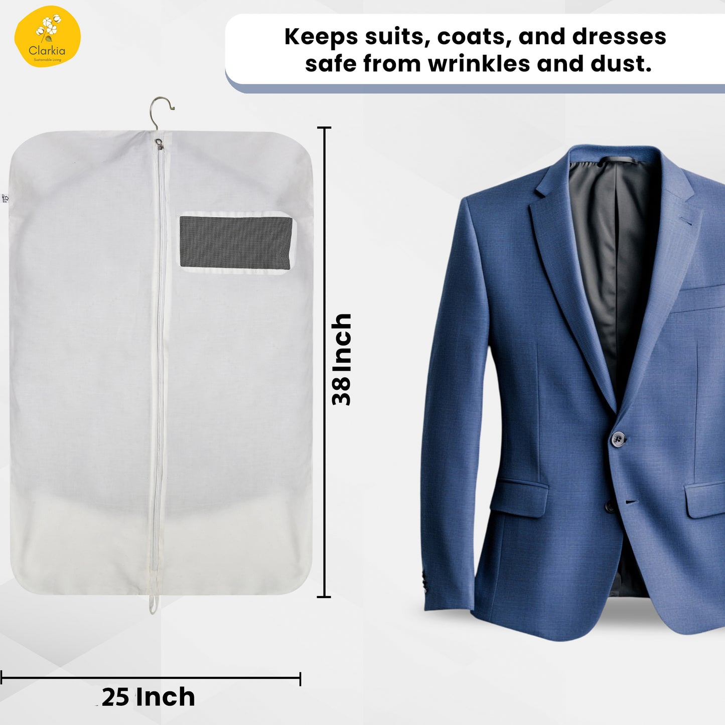 Cotton Suit & Coat Cover for Men with Zipper – Dustproof, Breathable Garment Bag for Suit, Blazer & Jacket Storage