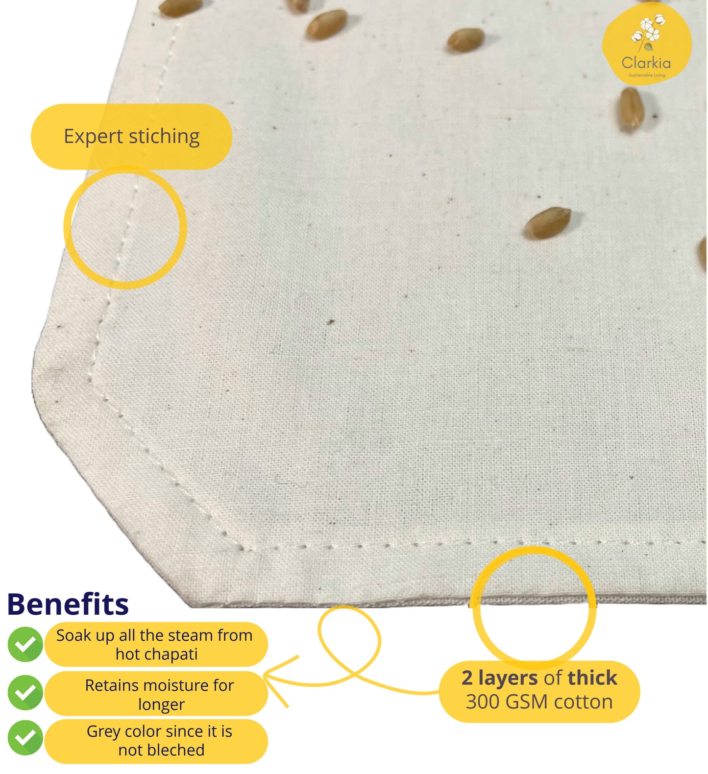 Cotton Roti Wrap Cloth with Flaps (White)
